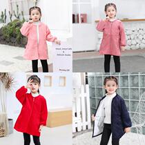 Childrens down jacket winter girl corduroy long sleeve female kindergarten painting eating coat bib