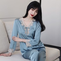 Fugui bird spring and summer lace lace floral side pyjamas woman Han version of thin ice silk sensation Leisure comfort Home Exterior Wear suit