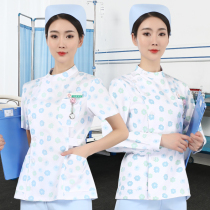 Nurse uniform round neck blue small floral long-sleeved stand-up collar short-sleeved summer female beautician Yuesao Shanghu nursing overalls
