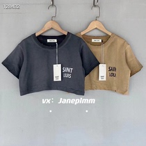  Niche saint louis washed letter short western style T-shirt round neck short sleeve all-match closed eyes into the model