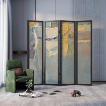 Nordic hand-painted graffiti art abstract oil painting decorative partition living room into the home modern light luxury solid wood screen folding screen