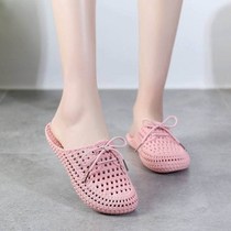 Adult Baotou slippers Womens home rainy day hole plastic non-slip no heel flat flat half drag bag toe Baotou shoes
