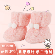 Autumn and winter 3-12 months newborn baby soft shoes newborn baby warm plus velvet comfortable soft shoes foot protection cotton shoes