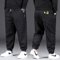 Summer slim stretch waist jeans Mens elastic loose straight cylinder Gats up overweight Overweight Overweight Guy Tide Fat Bunch Foot Long Pants