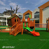 Large outdoor wooden tree house slide kindergarten community outdoor childrens swing combination Net red slide equipment