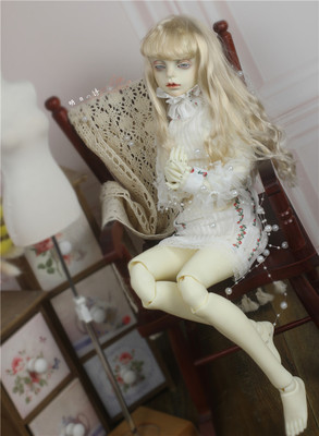 taobao agent Doll, white lace retro dress, set, scale 1:3, floral print