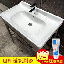 Stainless steel bracket basin Bathroom washbasin washbasin Bathroom cabinet Ceramic basin integrated floor-to-ceiling pool