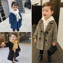 Boys tweed coat Spring and Autumn long 2021 new male baby coat small children long Korean coat coat coat