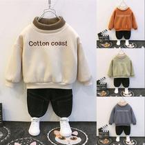 2021 autumn and winter clothes new foreign baby boy plus velvet sweater plus velvet high collar warm small childrens coat tide