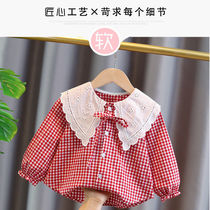 2021 autumn new female baby western style plaid shirt girls summer shirt childrens swimsuit long-sleeved top