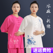 Beilan Senma Taijiquan Women's 2022 New Summer Clothing Thin Sleeve Short Sleeve Summer Cotton and Hemp Taijiquan Practice