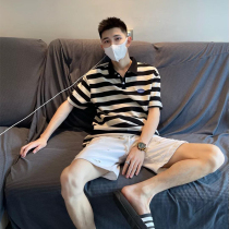 Polo shirt striped Harbour wind short sleeve men summer tide tag fashion in super-fire T-shirt loose trend tops