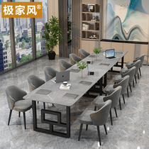 Chinese style gray rock slab conference table light luxury marble negotiation office long table super long splicing square table and chair combination
