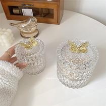 ins wind transparent glass gold butterfly jar jewelry jewelry cotton swab storage box embossed European-style storage storage
