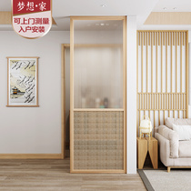 Japanese-style Changhong glass partition household living room modern simple new Chinese-style entrance to the original solid wood rattan screen