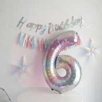 40 inch 6 - year - old digital balloon rainbow stars are turning showing rain curtain Princesss birthday layout decoration in wind