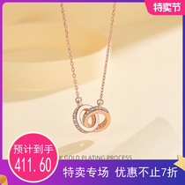  New listing sterling silver necklace S925 double ring phase buckle clavicle chain original Tanabata Valentines Day birthday to send girlfriend
