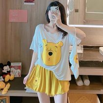 Pajamas womens summer suit Korean version of the student loose cartoon can be worn outside the short-sleeved two-piece set of cute fresh home clothes