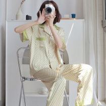 Word of mouth Recommended ~ mandatory Sleeping Clothes Woman Short Sleeves Thin silk Silk Plaid Suit Birthday 520 Gift Bi Bei