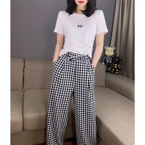 White T-shirt lattice pants fashion two-piece Foreign x air suit 2021 spring new European womens tide