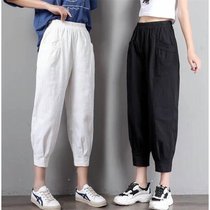 Cotton and linen pants children's 2021 new spring and summer thin women's pants loose cropped pants slim linen casual pants Harlan pants