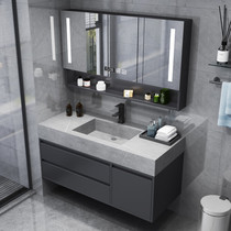 Oak bathroom cabinet combination light luxury Rock board one bathroom smart solid wood washbasin wash sink cabinet
