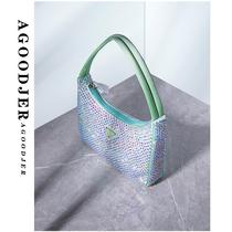 (small AJ)SANDRO YLSD new fall winter leather cow inlaid star and moon bag niche design underarm bag FFF