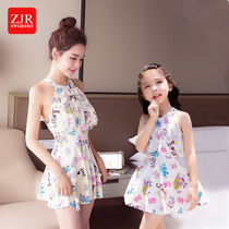 Hot spring swimsuit Daughter and child one-piece skirt Mother and daughter baby middle child child conservative belly cover parent-child swimsuit