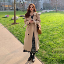 Khaki windbreaker coat womens long style English 2021 new spring and autumn Korean commuter black coat