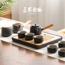 Ceramic kung fu tea set home living room office meeting guest light luxury tea tray small set Japanese simple gift box