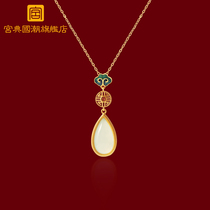 Palace Country Tide Water Drop Necklace Girl Pure Silver Retro and Tian jade pendant sweater chain ornament to send wife New Years Eve gift