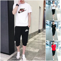 Nike sports suit Mens round neck short sleeve womens T-shirt pure cotton three-point pants Casual sports running suit two-piece set