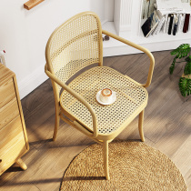 Nordic rattan dining chair solid wood home casual ash chair backrest armrest rattan chair ins desk chair