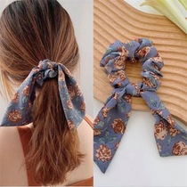 Floral ponytail hair ring Streamer scarf Vintage tied hair decoration rubber band bow head rope hair band Large intestine hair ring