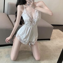 White V-collar lace pajamas women thin ins sexy waist suspenders home clothes 2021 summer womens