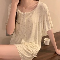 Pajamas female ins Wind summer Korean version of floral Hipster sweet short sleeves can be worn outside home clothes two sets spring