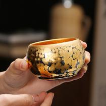Jianzhan oil drops 24K gold gilt kiln becomes a teacup Tea cup Single cup Ceramic tea cup tea bowl large master cup