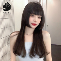 Princess cut wig female summer hair simulation natural full head set Japanese black long straight hair lolita wig