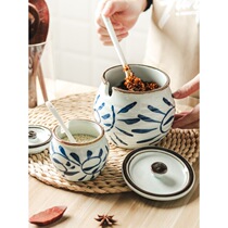 Japanese-style household ceramic oil splashed spicy jar with lid seasoning jar large pork oil tank chili oil tank seasoning box