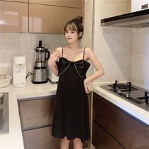 Bow cute suspender nightgown women 2021 New loose thin sweet princess style home clothing nightgown