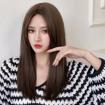 Mid-point wig female long straight hair Korean style natural temperament eight-character no bangs full head sleeve type long hair wig set