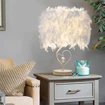 White Feather Lampshade LED Table Lamp E27 Bulb Metal Rhines