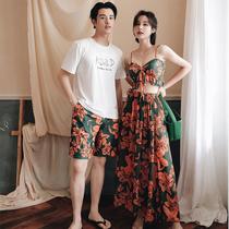 Couple swimsuit set retro green bikini three-piece skirt sexy split swimsuit female ins wind sand beach pants