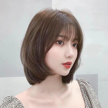 Wig women short hair real hair silk full head cover air bangs fashion level wave head shape trend wig