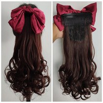 New ponytail wig female bow long curly hair comb natural roll Net red water corrugated hair comb type ponytail wig