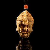 Small-leaf boxwood carving a thought between hand-to-hand crafts carving Buddha devil head pendant men play pieces