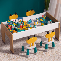 Solid wood childrens building block table large granular building block assembly toy educational boys and girls multifunctional table and chair set
