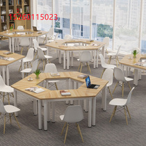 Multifunctional conference table and chair student negotiation counseling table psychological counseling classroom table hexagonal desk and chair hexagonal table