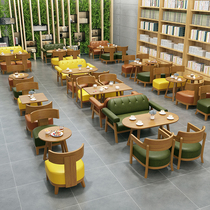 Milk tea shop table and chair Net Red Cafe restaurant leisure solid wood seat clear bar book bar dessert shop sofa combination