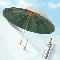 16 Bone Titanium Silver Folding Umbrella Sunscreen parasol Womens Large Wind Resistant UV Sunshine Umbrella Dual Umbrella